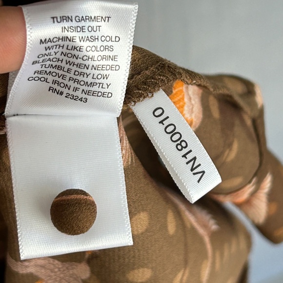 Happy Nature size L short puff flutter sleeve midi dress brown bird print NEW - Picture 17 of 17